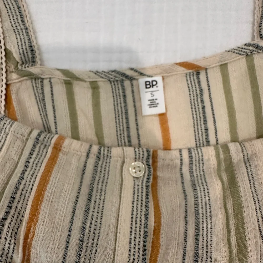 BP Tan Striped Smocked Crop Tank Top - Picture 2 of 4